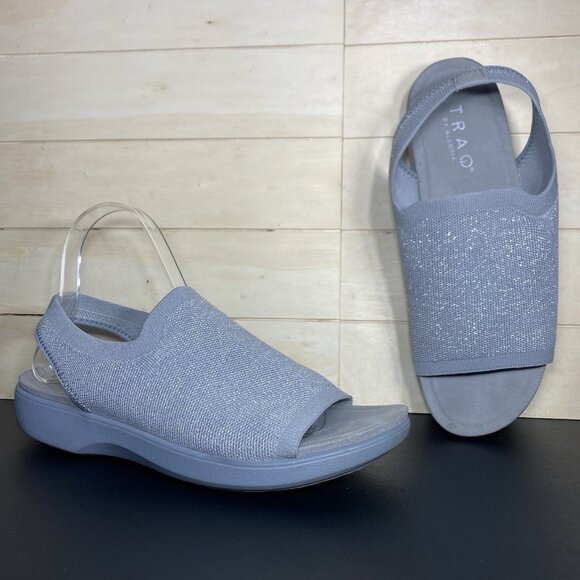 Traq Alegria Barett Knit Slip-On Grey Silver Women's Size 9 Shoes EU39 Slingback - Picture 11 of 11